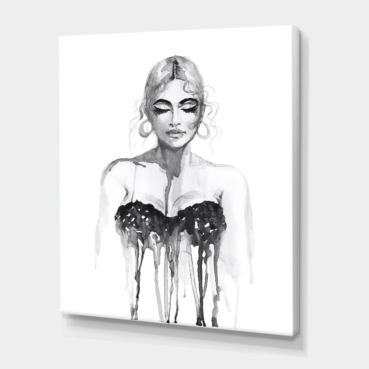 Designart - Monochrome Portrait of Woman Wearing Evening Dress - Modern Canvas Wall Art Print